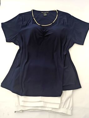 Navy Blue Ruched Sweetheart Neck Top 1X
